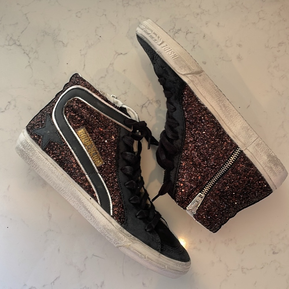Golden Goose Glitter Slide Classic Coffee Brown/Black 38 NEW